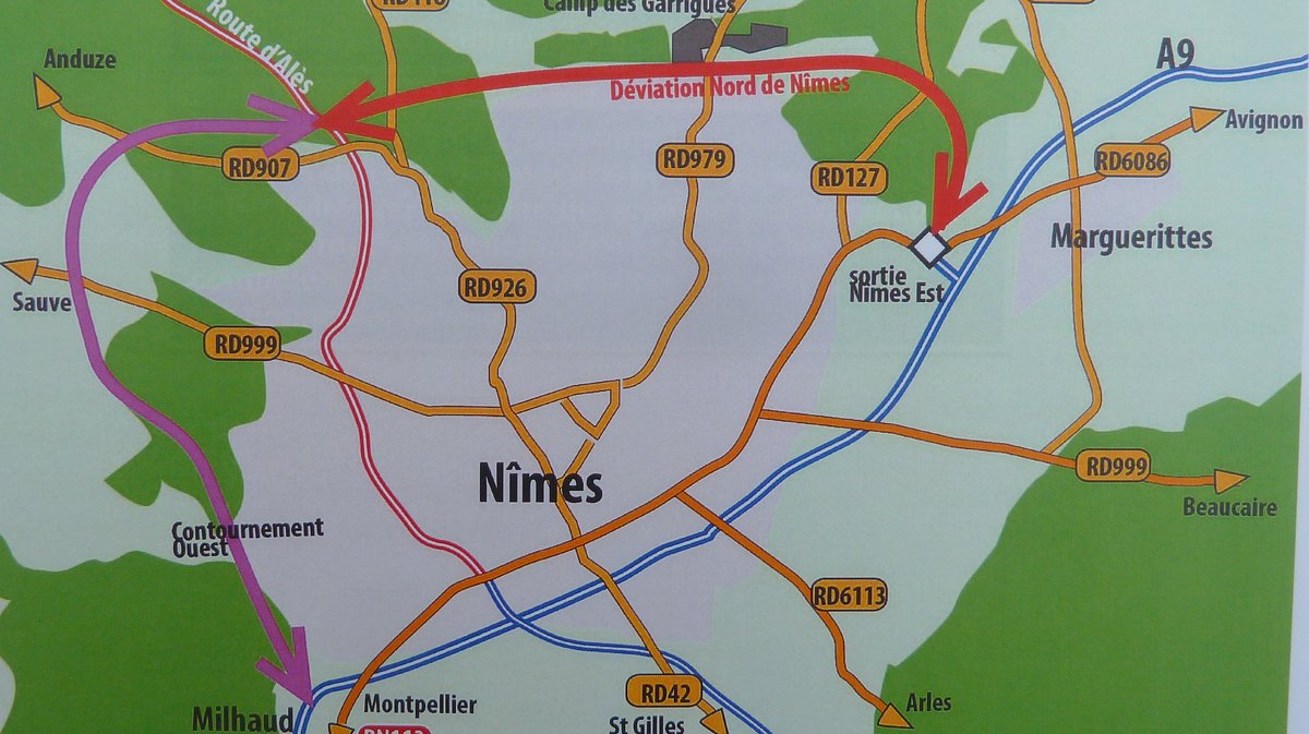 La carte du contournement Ouest de Nîmes