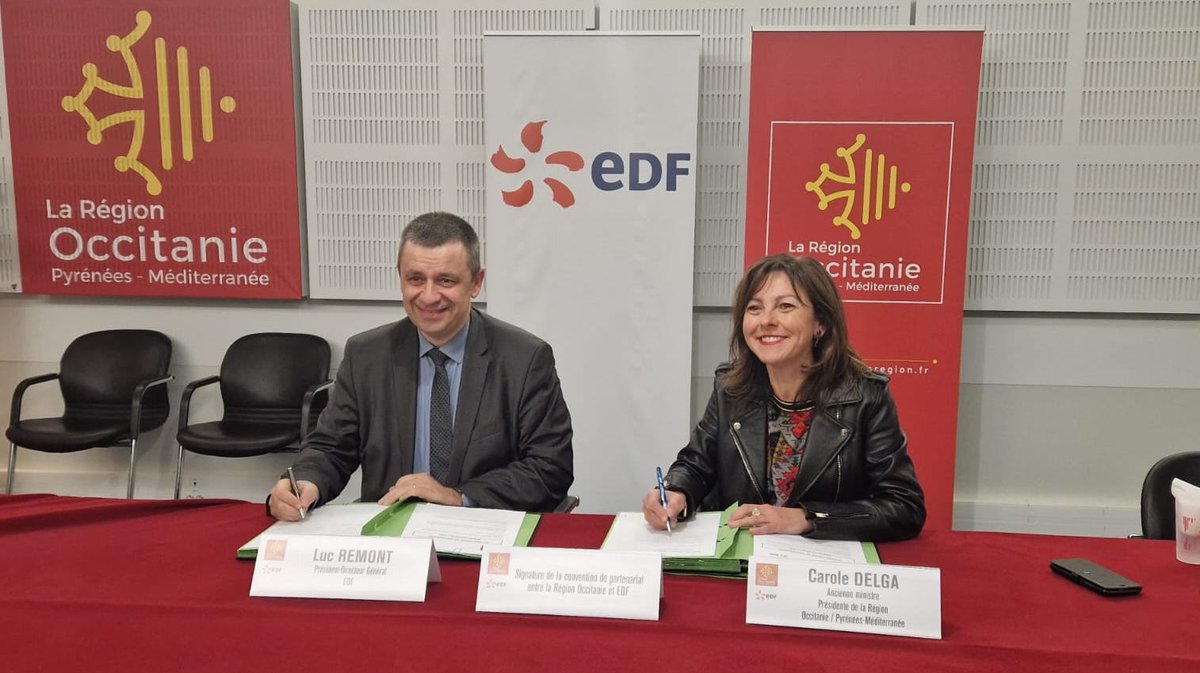 Carole Delga, ancienne ministre - Présidente de la Région Occitanie Pyrénées-Méditerranée et Luc Rémont – Président-Directeur Général d‘EDF ont signé (Photo Région Occitanie).jpg