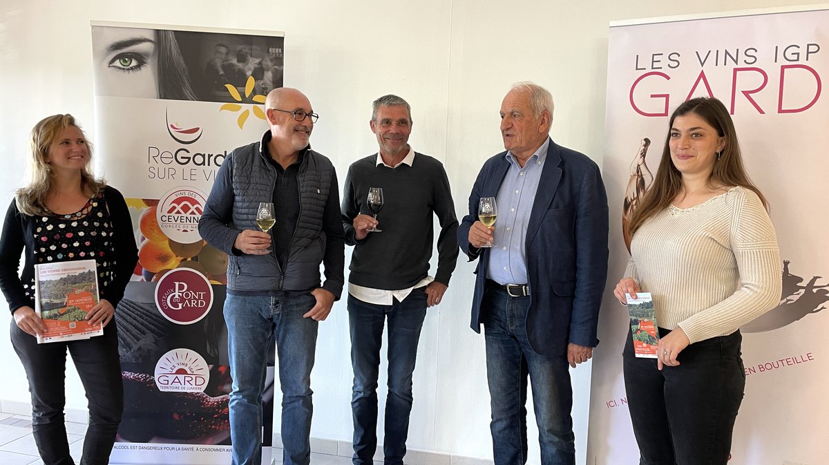 Éléonore Anger, Gérard Sanchez, Christel Guiraud, Christophe Aguilar, Denis Verdier et Alix Bailly fédération IGP Vins Gard(Photo Anthony Maurin)