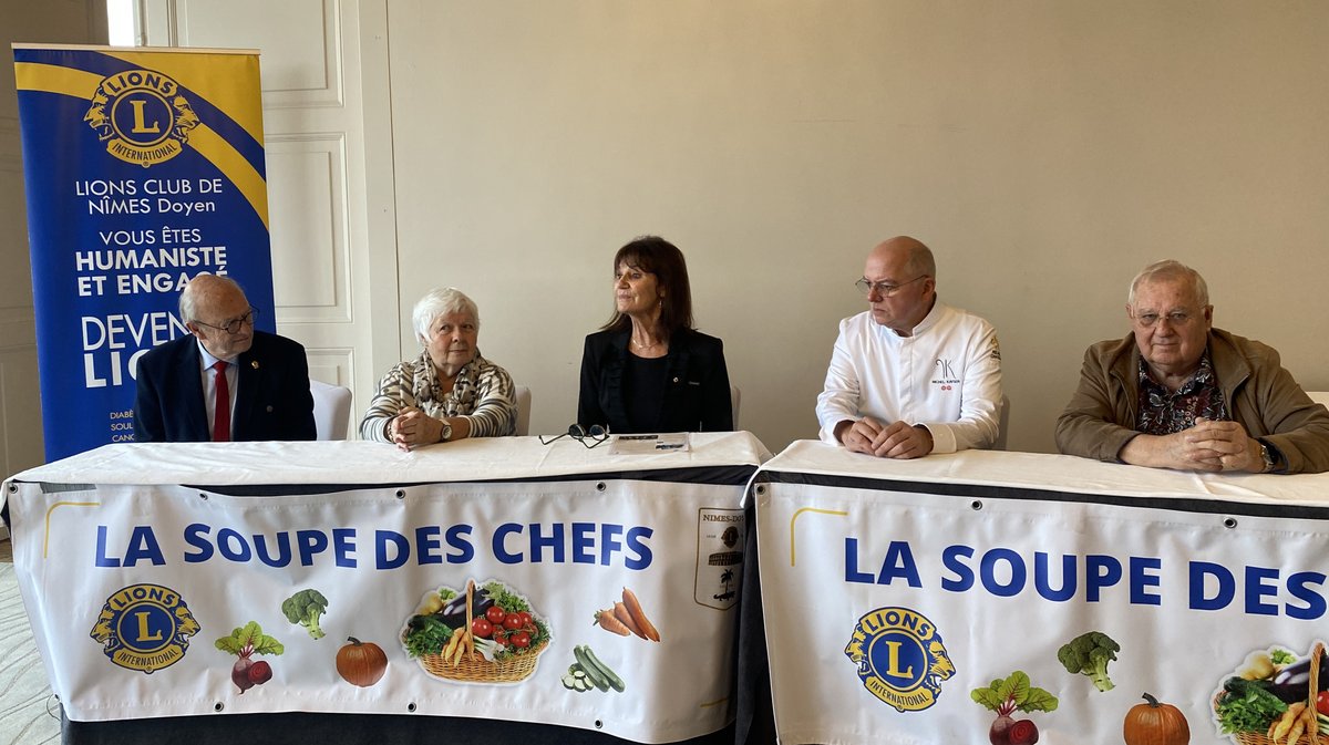 Présentation de la 3ème édition de la Soupe des Chefs, en compagnie du chef Michel Kayser et des membres du Lions Club de Nîmes Doyen.