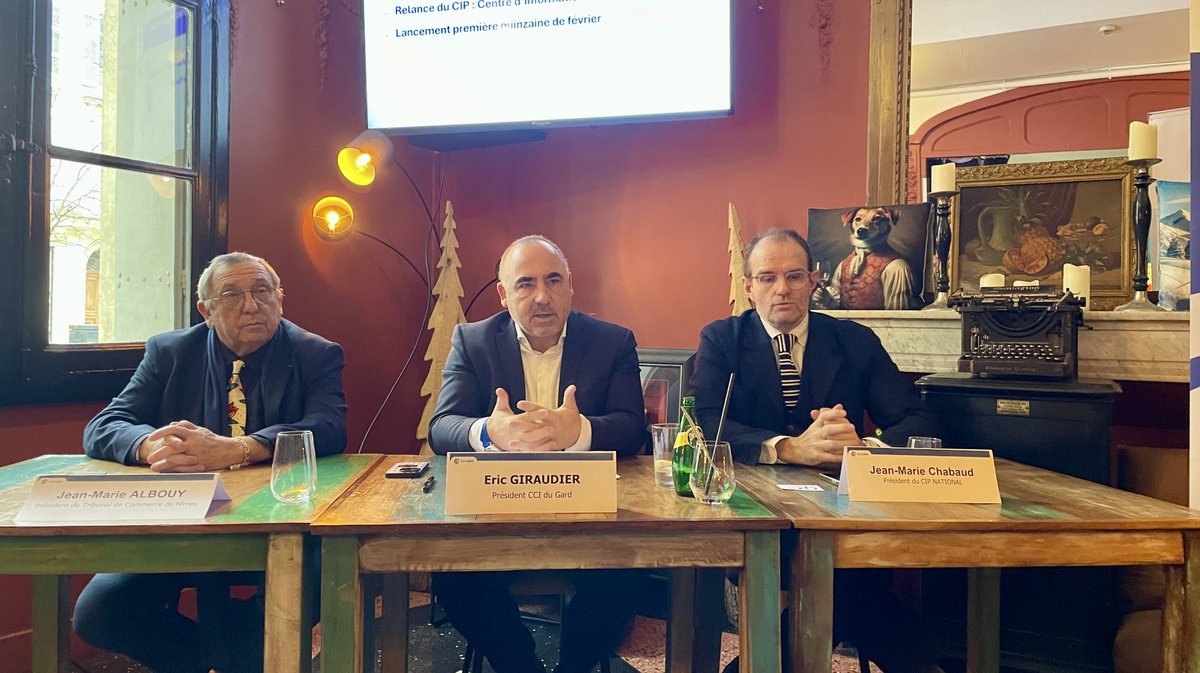 Jean-Marie Albouy du Tribunal de commerce de Nîmes, Eric Giraudier de la CCI du Gard et Jean-Marie Chabaud du CIP (Photo Anthony Maurin)