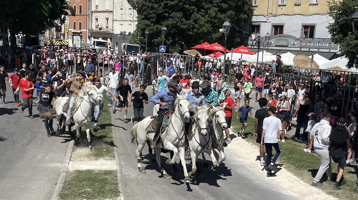 Les attrapades ont perturbé et les taureaux et les gardians. Festival d'abrivados d'Ales 2025