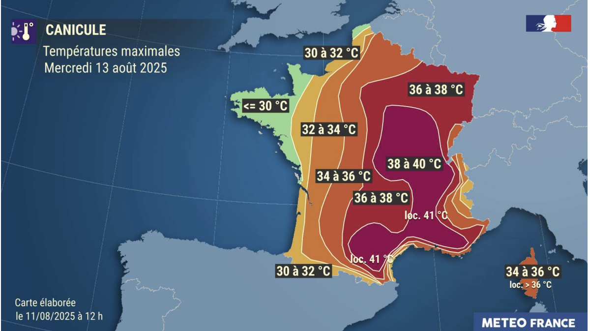 Températures, mercredi 13 août.