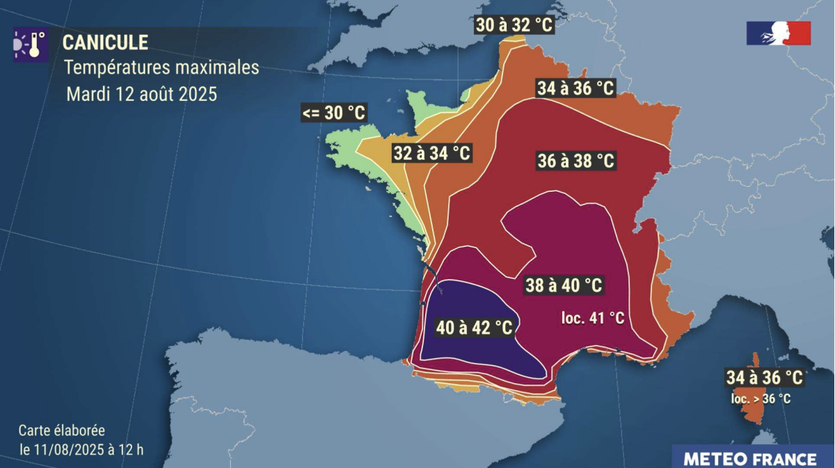 Températures, mardi 12 août.