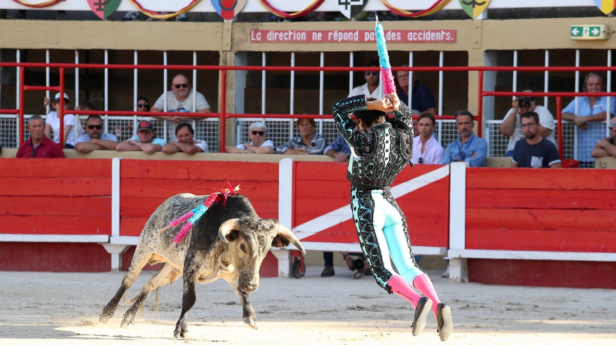 Novillada sans picadors de François André et Bernard Taurelle pour Clovis, Cristian Restrepo Medina et Hugo Tarbelli Finale du bolsin de Nîmes Métropole (Photo Anthony Maurin)