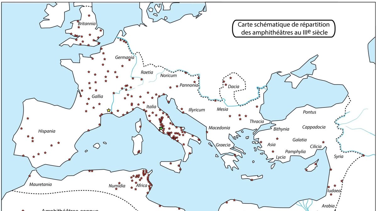 carte des amphitheatres empire romain (Inrap)