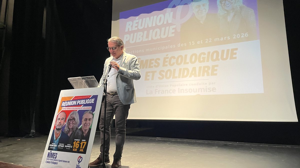 Liste LFI Nîmes écologique et solidaire municipales de 2026 à Nîmes venue de Manuel Bompard (Photo Anthony Maurin)