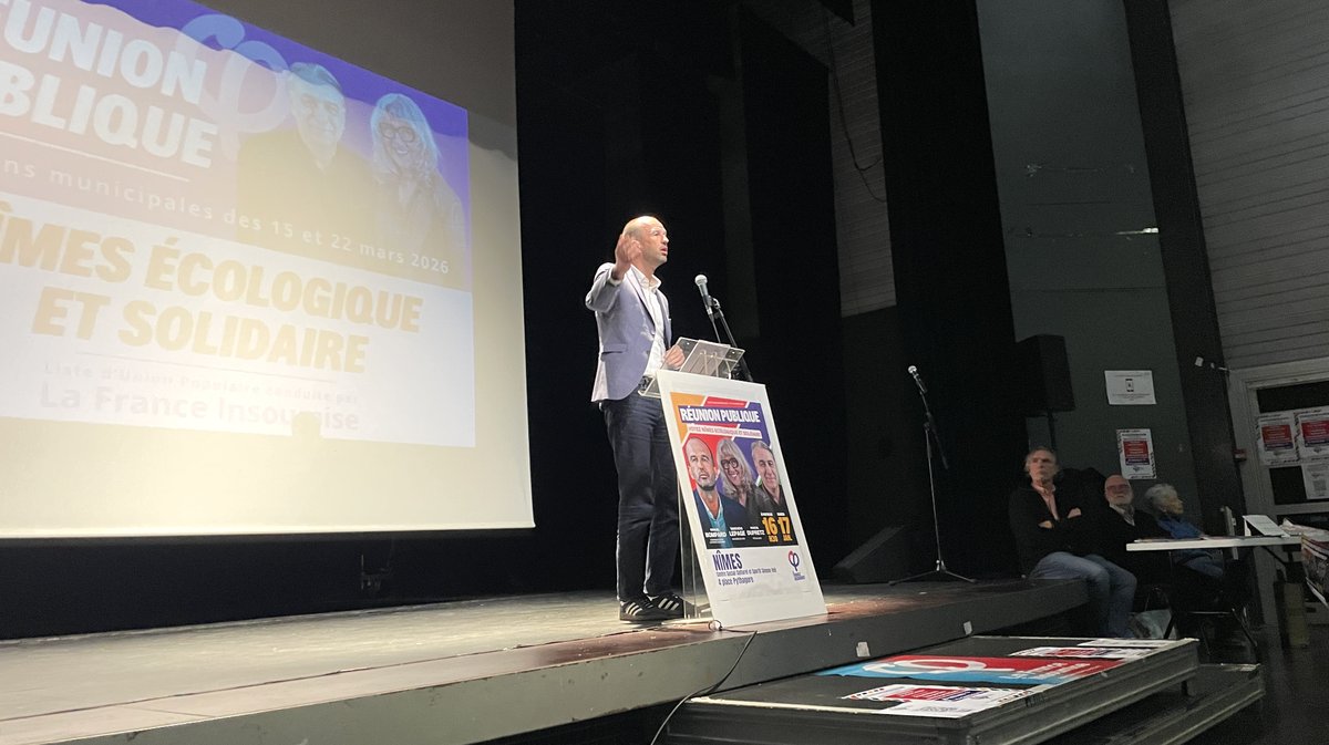 Liste LFI Nîmes écologique et solidaire municipales de 2026 à Nîmes venue de Manuel Bompard (Photo Anthony Maurin)