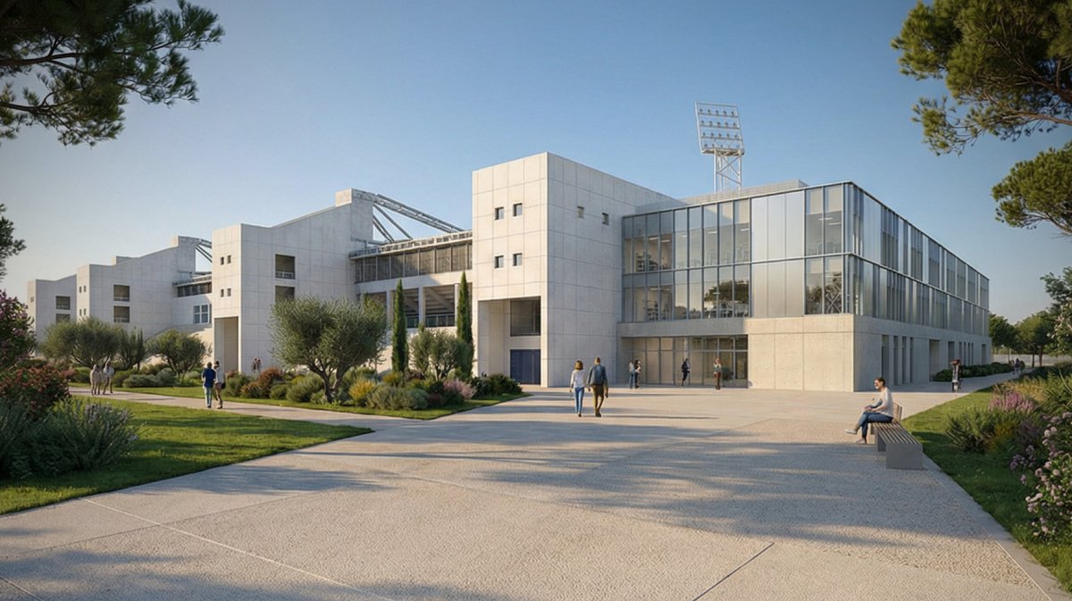 vue extérieure stade costières rénovée plantier