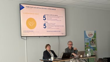 Marie-France Bancel, présidente du tribunal de commerce de Nîmes, et Patrick Saulnier, directeur de la banque de France dans le Gard