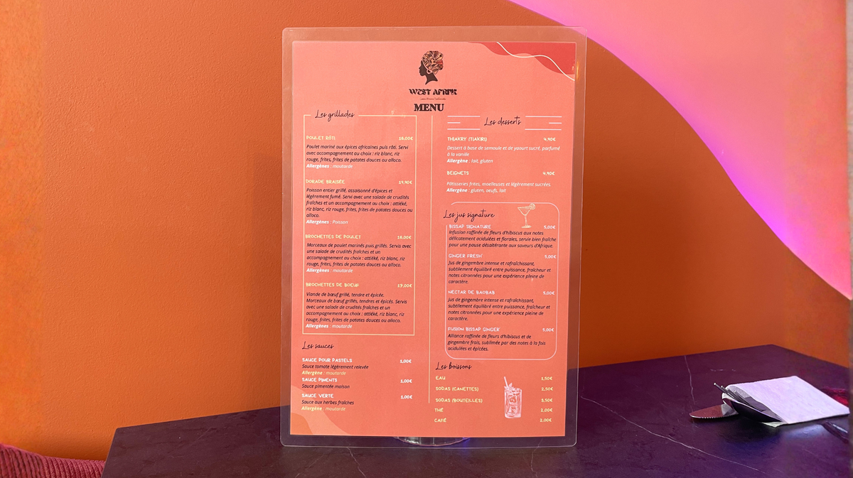 Carte du restaurant West Afri'K
