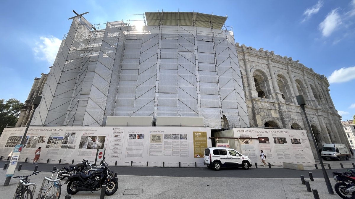 Chantier de restauration de l'amphithéâtre de Nîmes (Photo Archives Anthony Maurin)