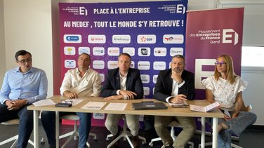 Joselito Mirallès, Gilles Laumesfelt, Steeve Calligaro, Xavier Perret et Camille Taberné du Medef du Gard (Photo Anthony Maurin)